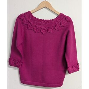 Vintage GOGO International Women's Sweater‎ 36 Fuchsia Quarter Sleeve 100% Wool
